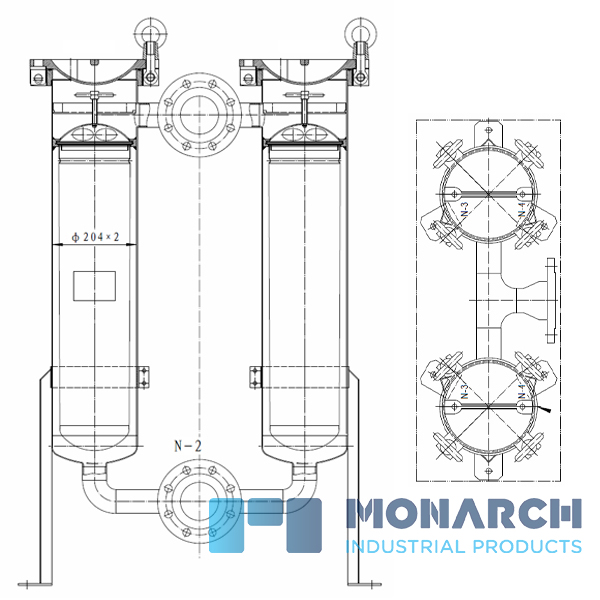 Two Bag Filter Housing for flow rates up to 80,000 lt per hour